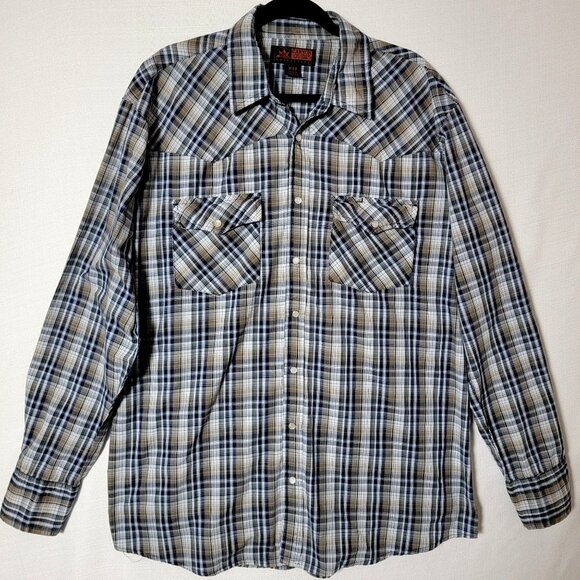 Canyon Guide Outfitters Mens Long Sleeve Shirt Sz XLT Pearl Snap Blue Plaid - Picture 1 of 11